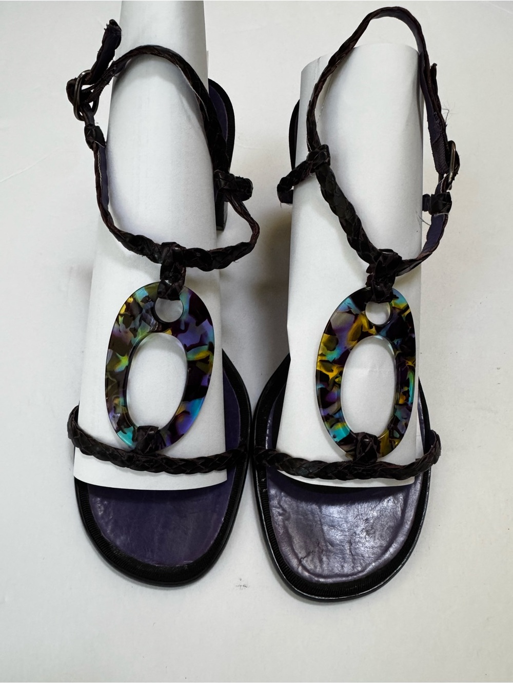 Enzo Angiolini Oval Strappy Chunky Heel Black Purple Sandals Shoes womens 8.5 - Picture 14 of 14